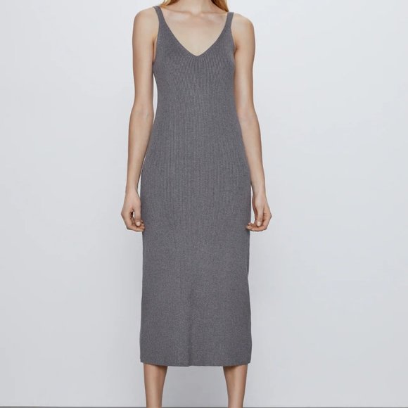 Zara Dresses & Skirts - Zara gray ribbed midi dress - size large